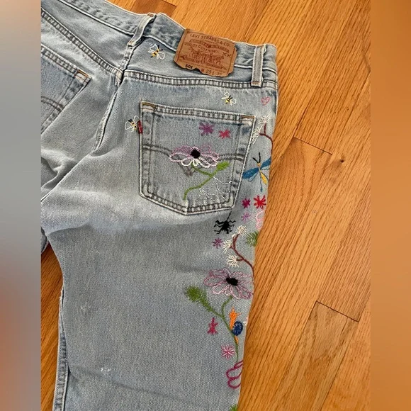 Rare Distressed custom embroidery vintage Levi 501 29x32 - Picture 10 of 13